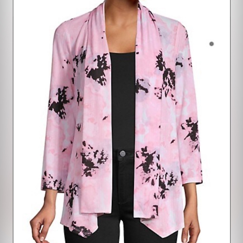 Kasper Pink and Black Patterned Cardigan